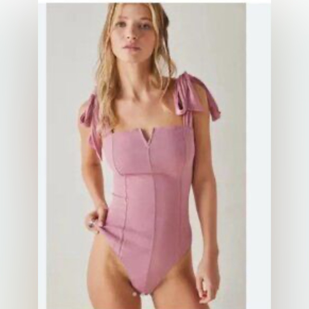 Free People Pink Tie-Strap Bodysuit